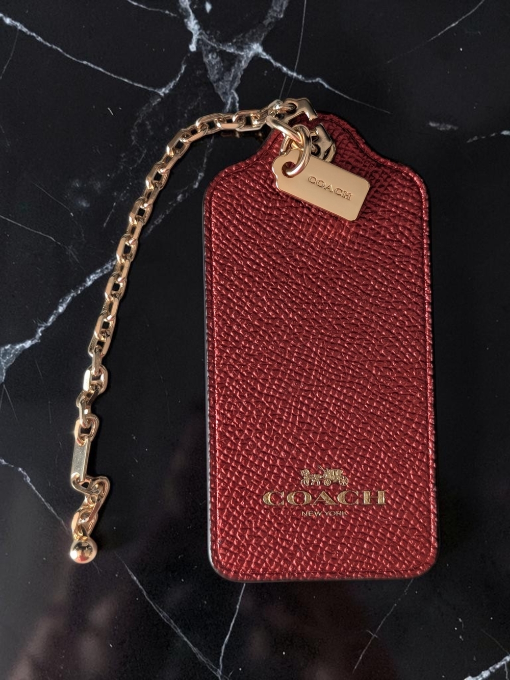 Coach Dark Red Leather and Glitter Oversized 3.75" Hangtag